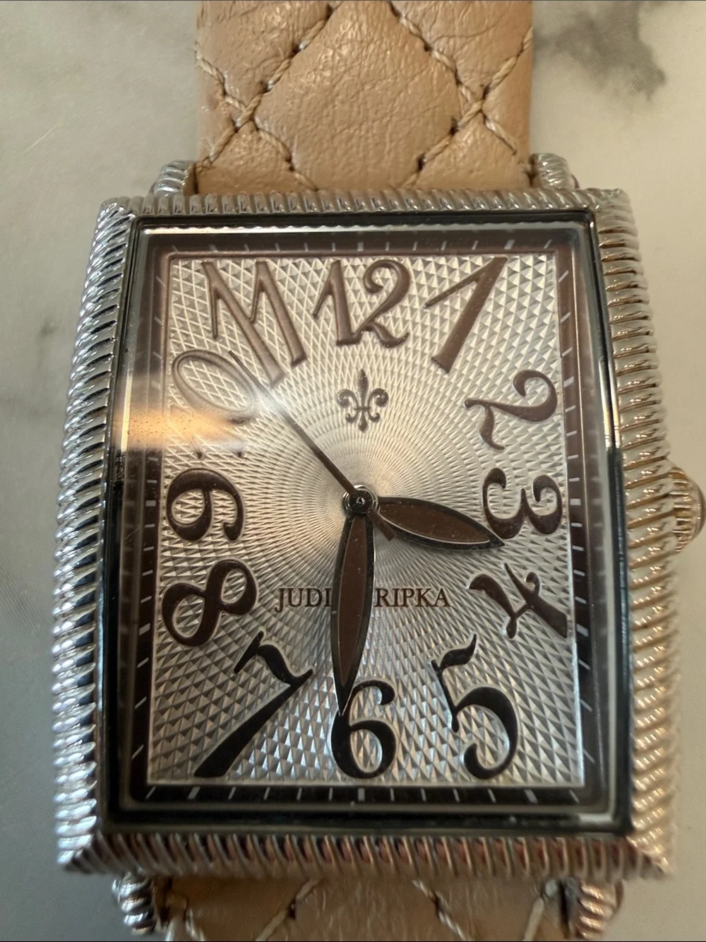 Judith Ripka stainless steel watch with leather band